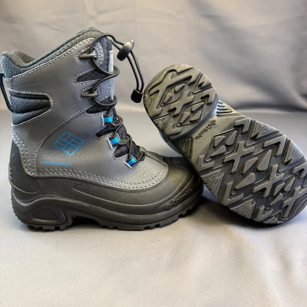 Columbia Kids Bugaboot‎ Plus IV Omni-Heat Waterproof Winter Boots Grey Blue